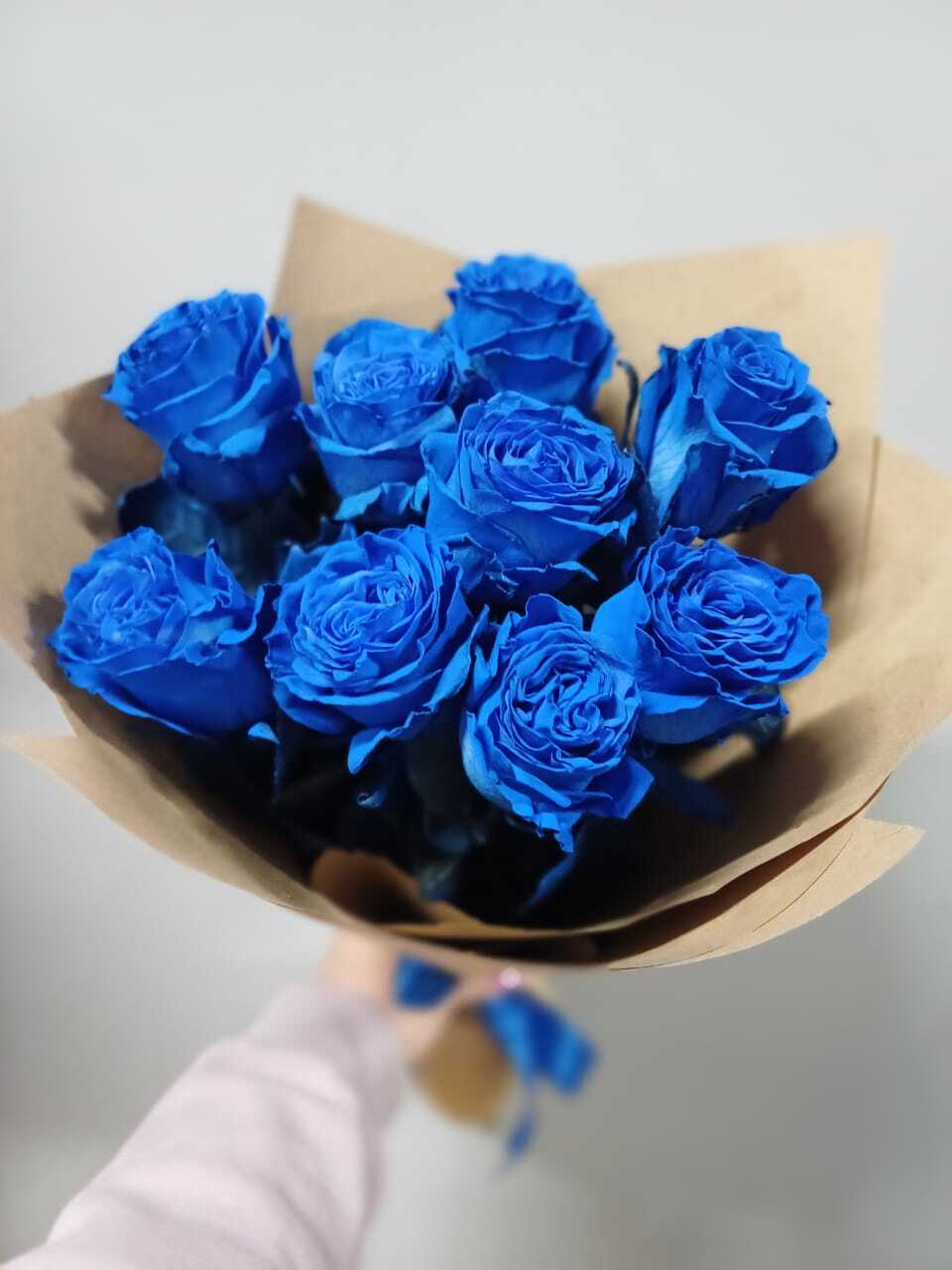 Букет из 9 крашеных синих роз №114