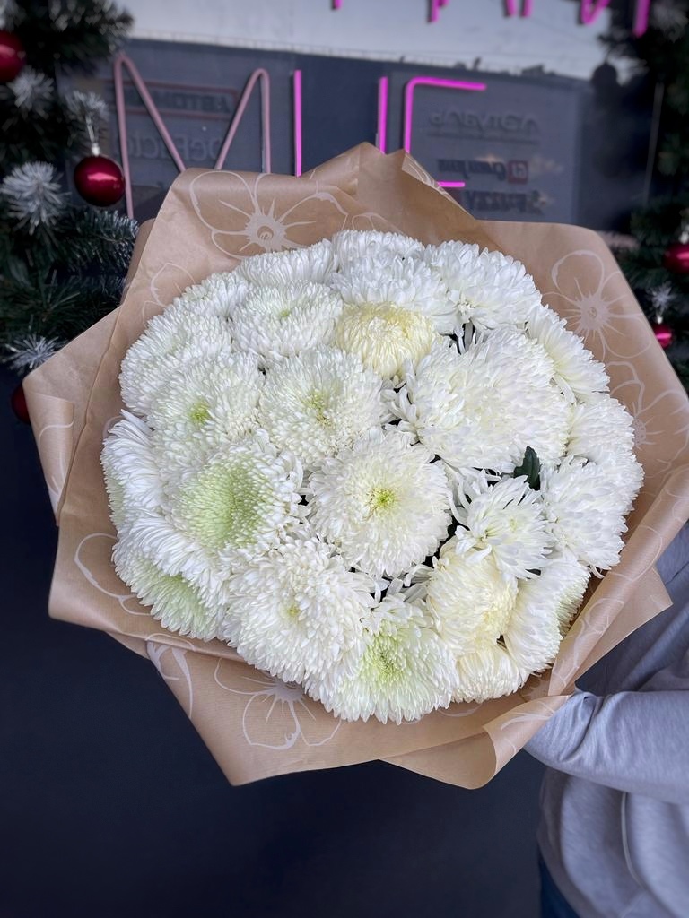 Букет из пушистых объемных одноголовых хризантем №168