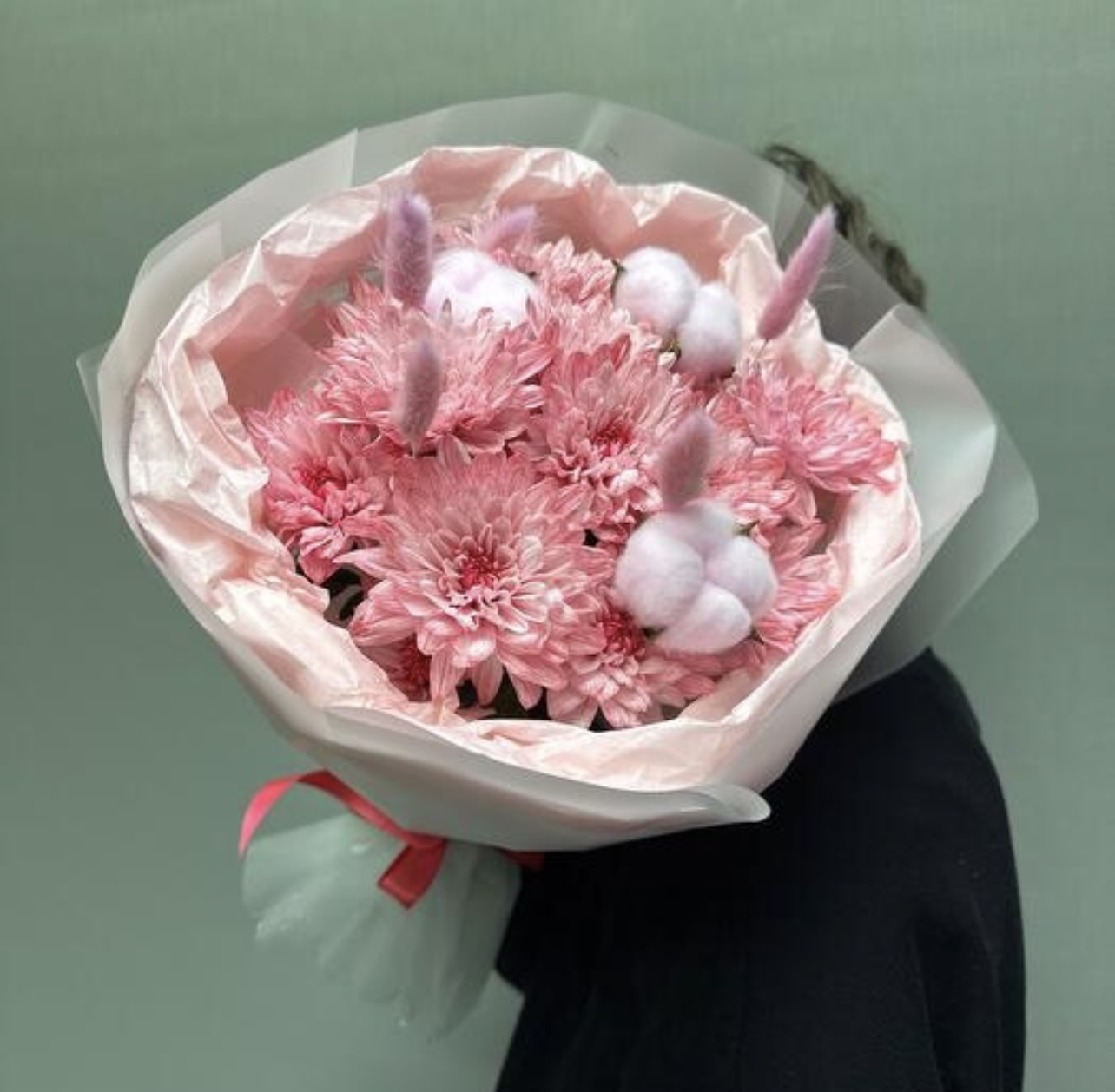 Букет из хризантем с хлопком №277