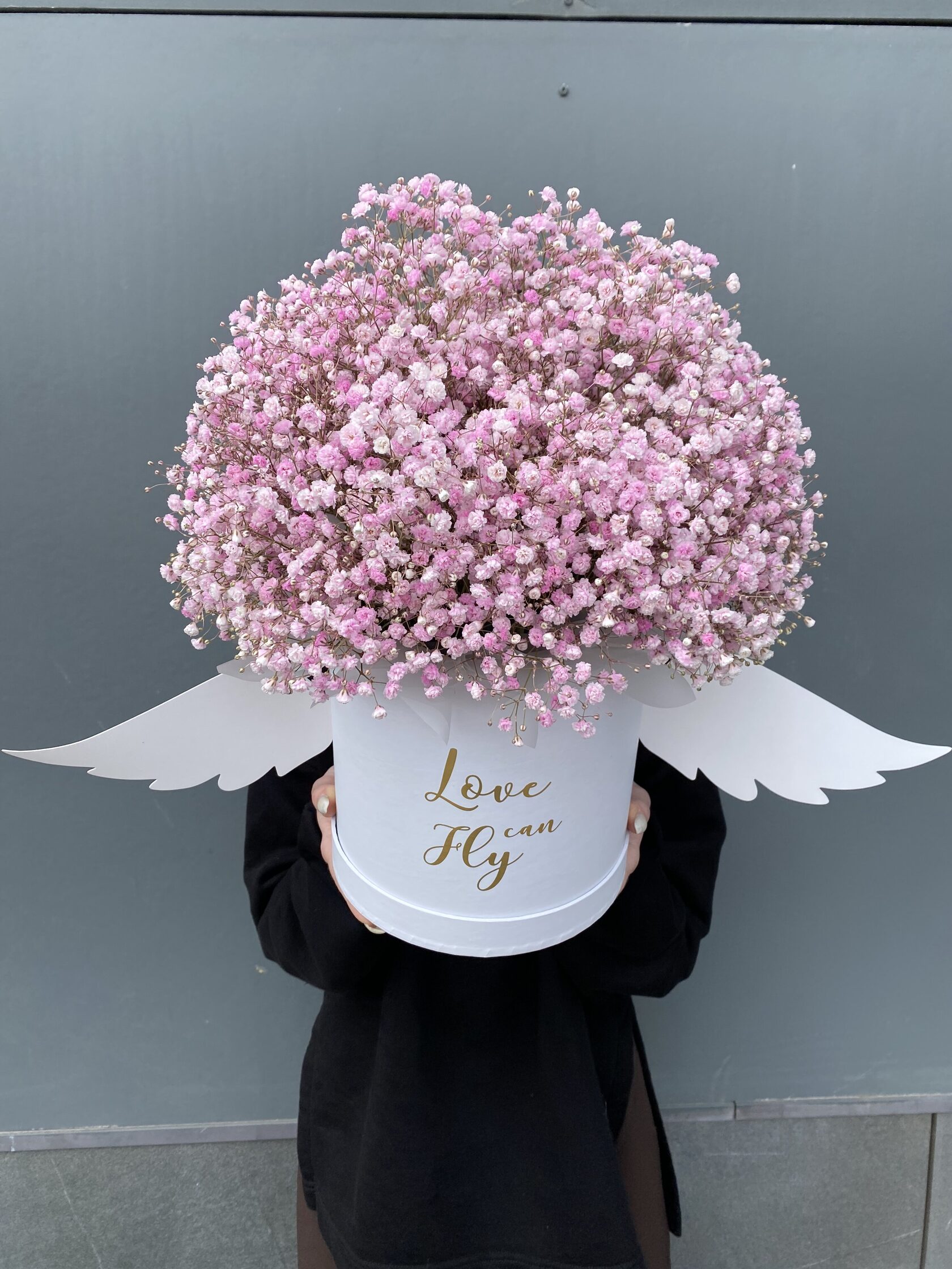 Коробка с розовой гипсофилой №14