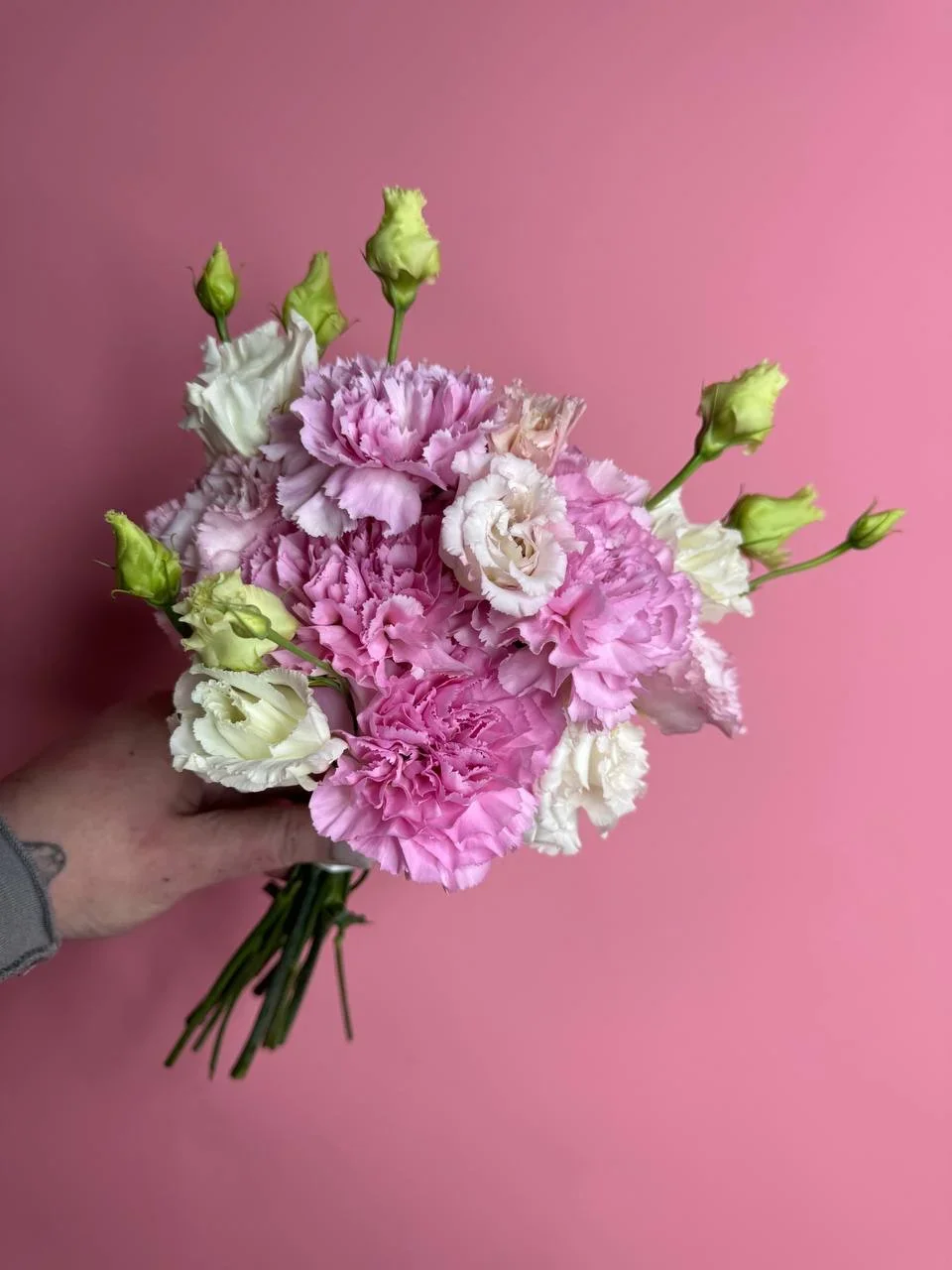 Свадебный букет с диантусами и эустомой №72