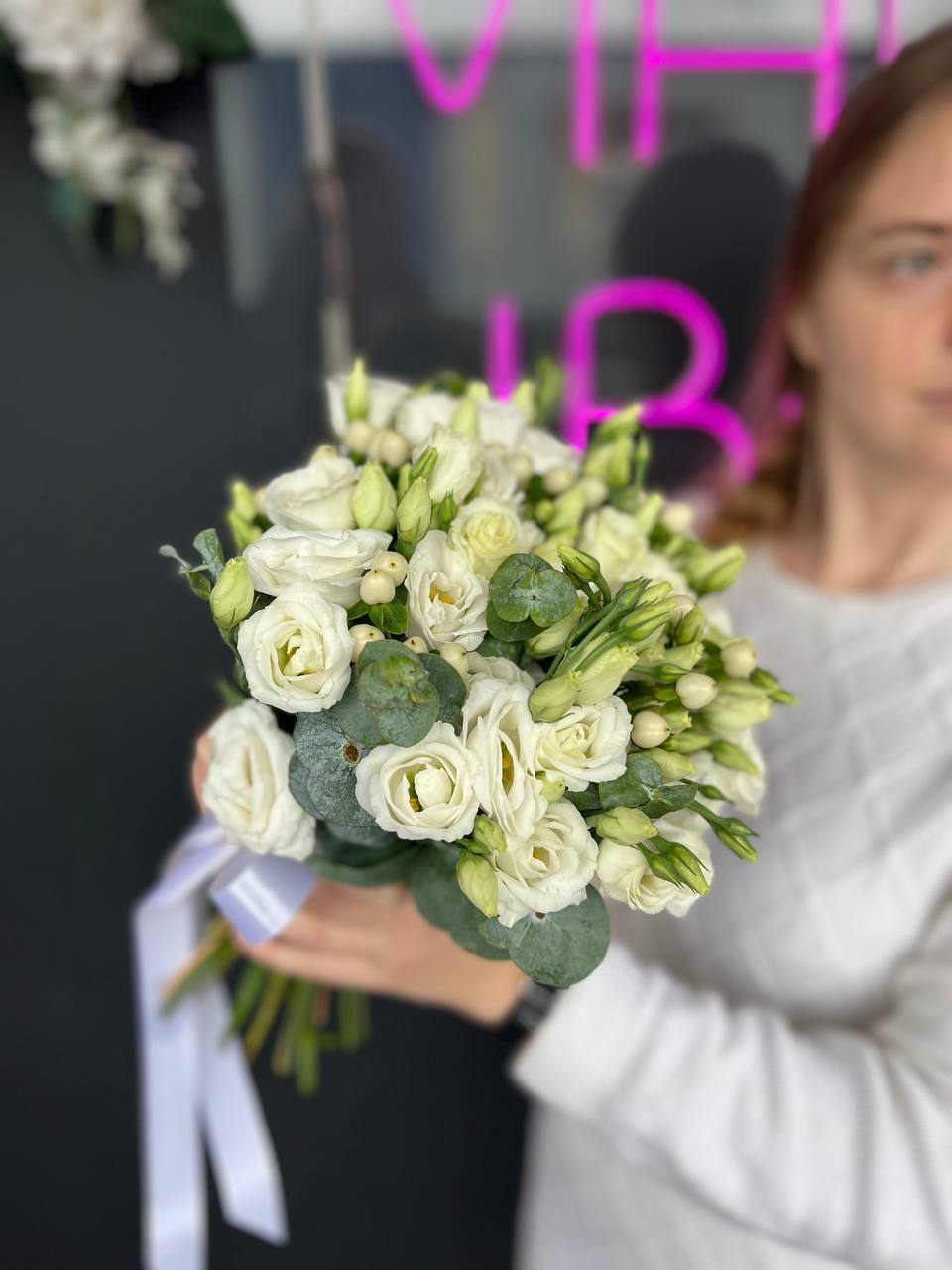 Свадебный букет невесты с эустомой и эвкалиптом №11