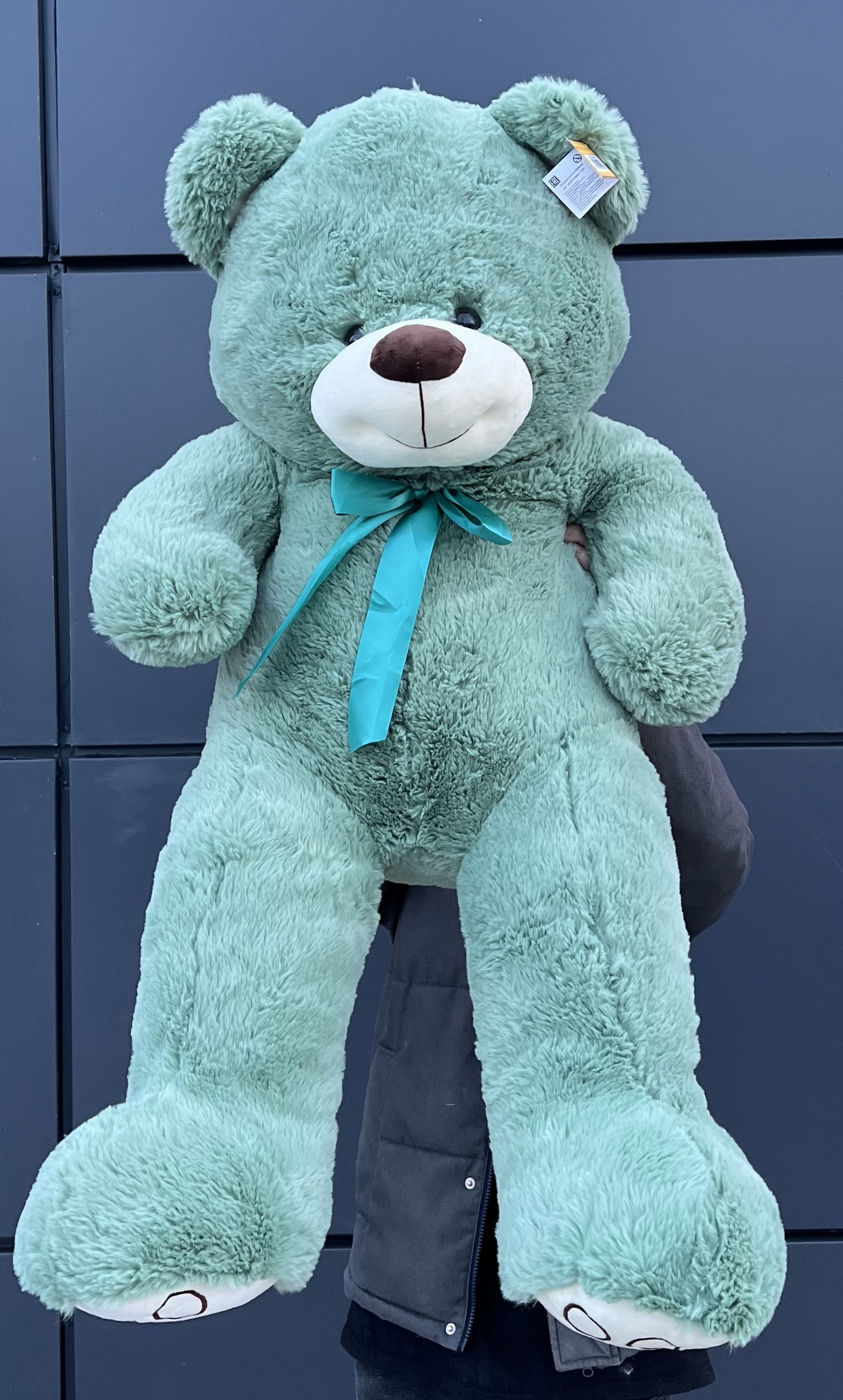 Мягкая игрушка медведь цвета тиффани с лентой №1