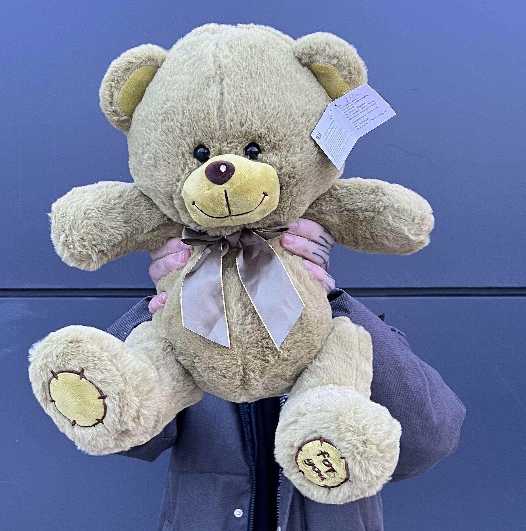 Мягкая игрушка оливковый медведь с лентой №11