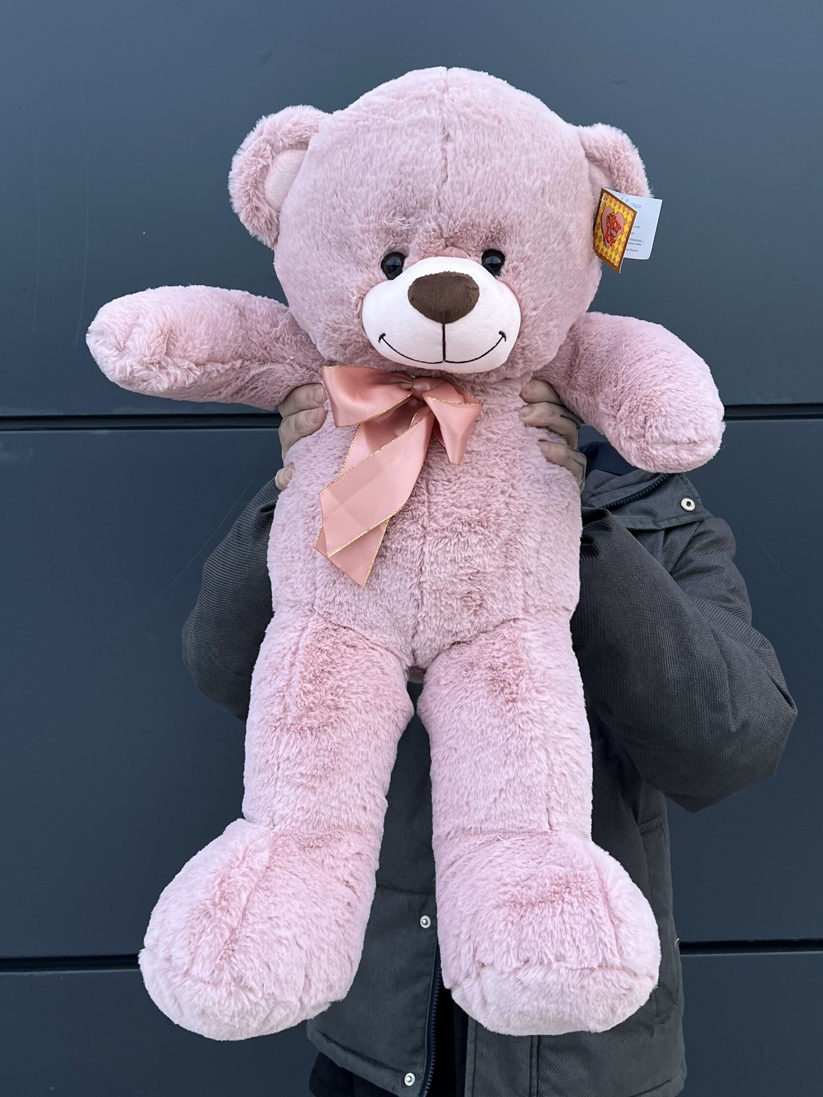 Мягкая игрушка розовый медведь с лентой №10