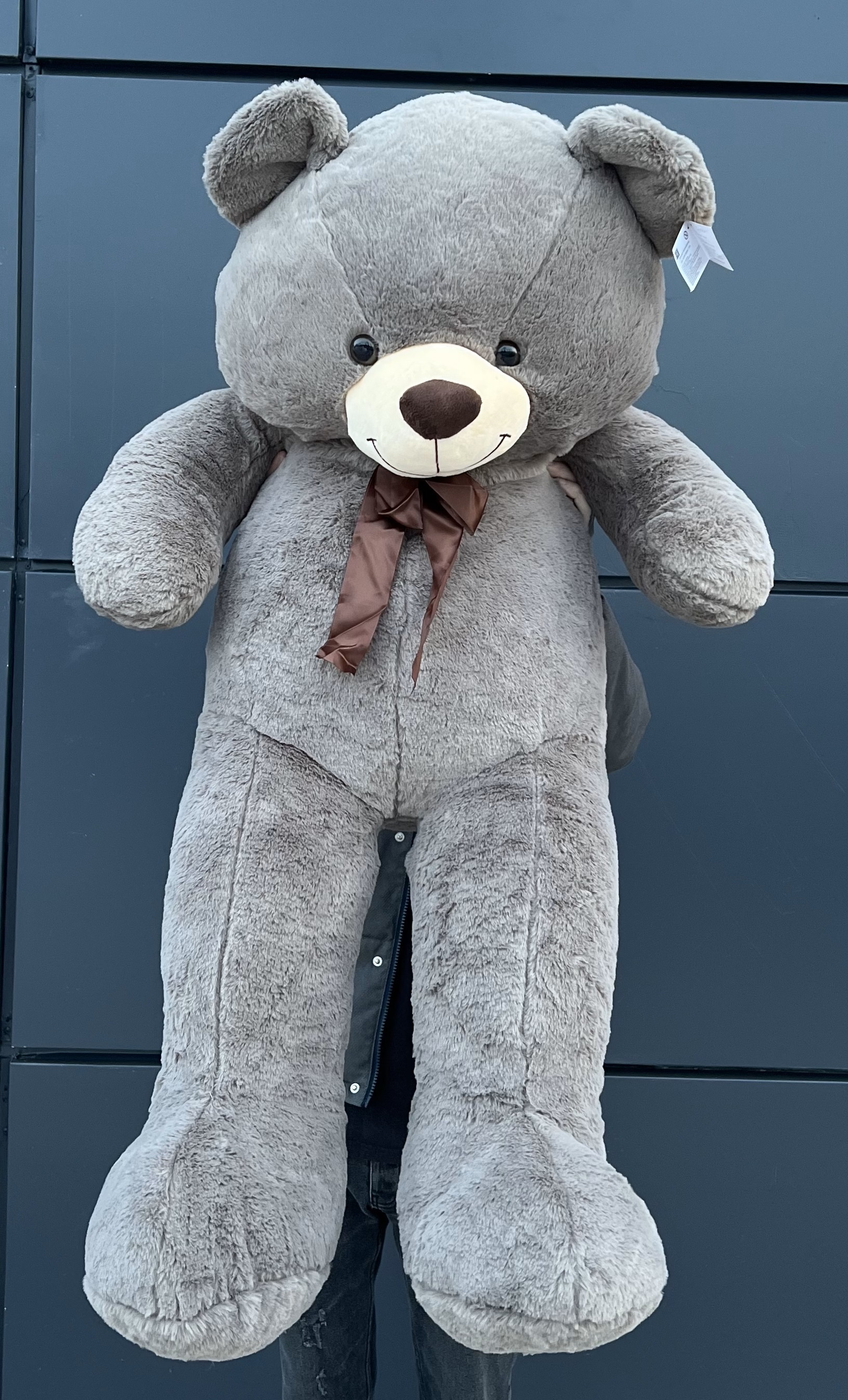 Мягкая игрушка серый медведь с лентой №4